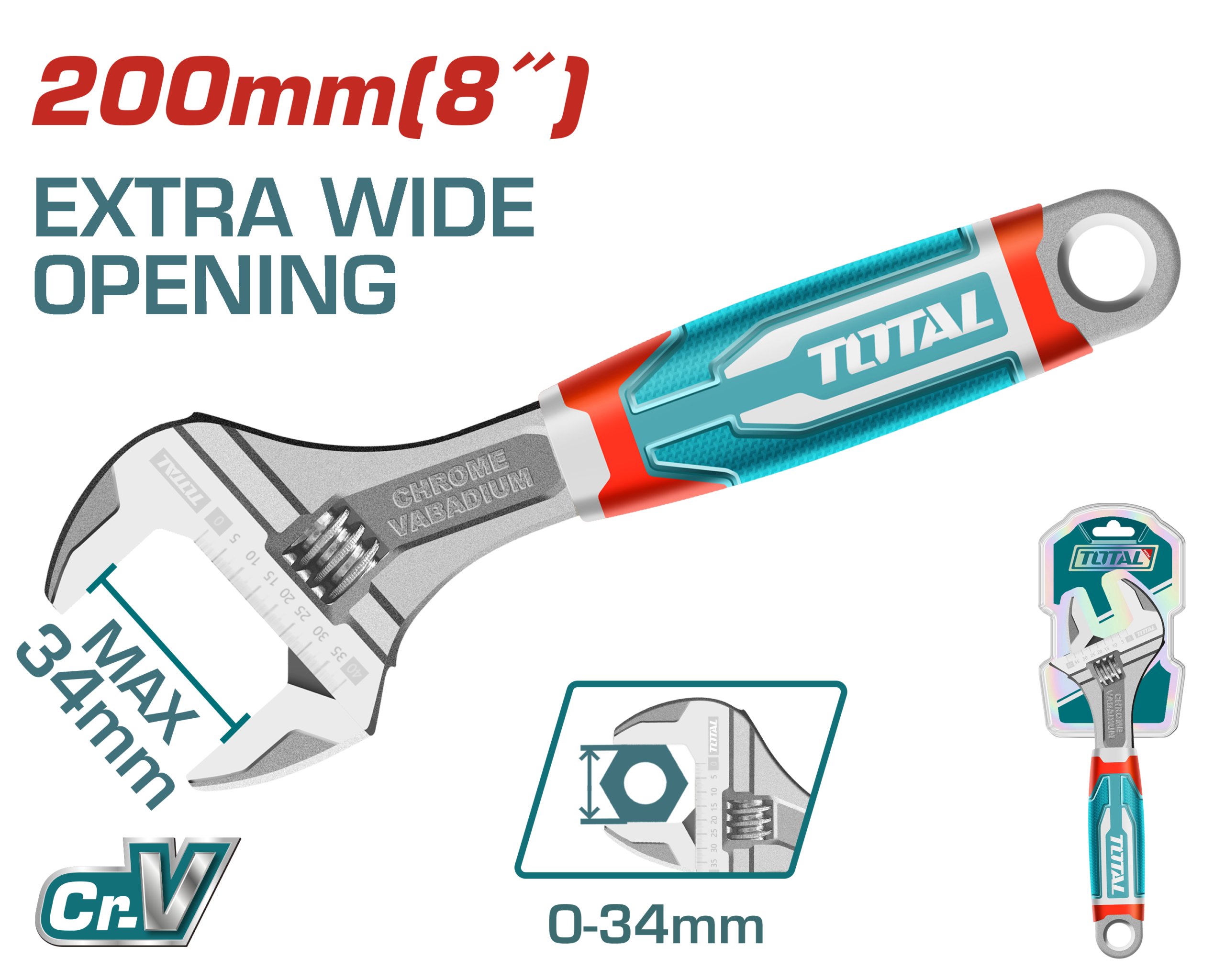 THT101086 Total Adjustable Wrench 8" with Style Handle- THT101086 - Image 1