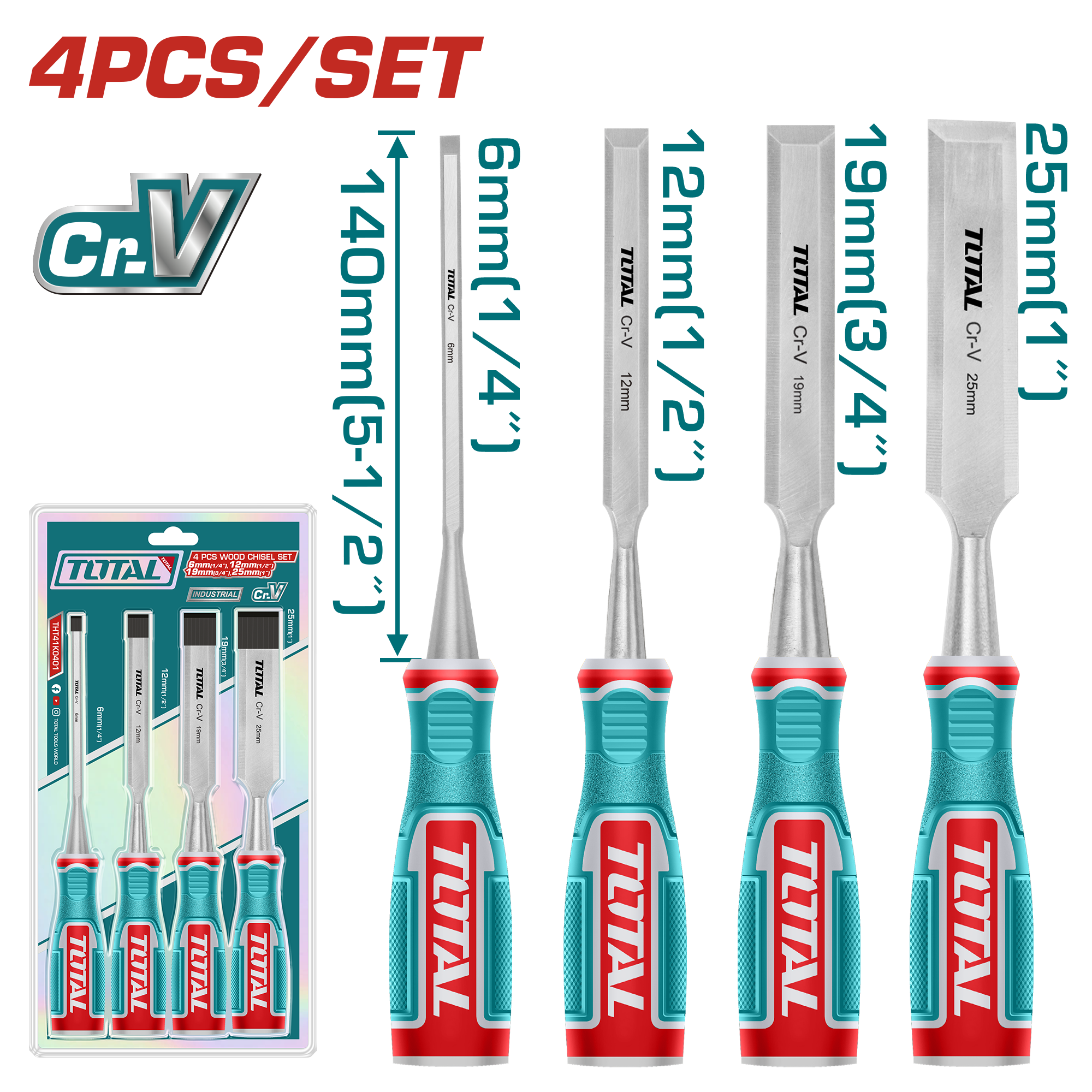 THT41K0401 4 Pcs wood chisel set THT41K0401 - Image 1